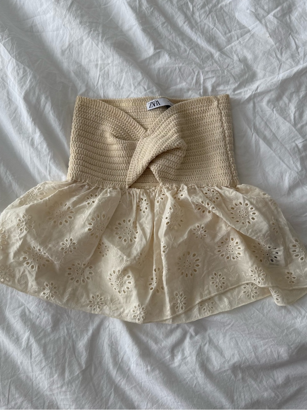 Zara Cream Crochet Strapless Knit Top